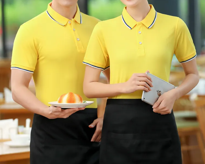黃色酒店職業(yè)裝展示，酒店服務員制服